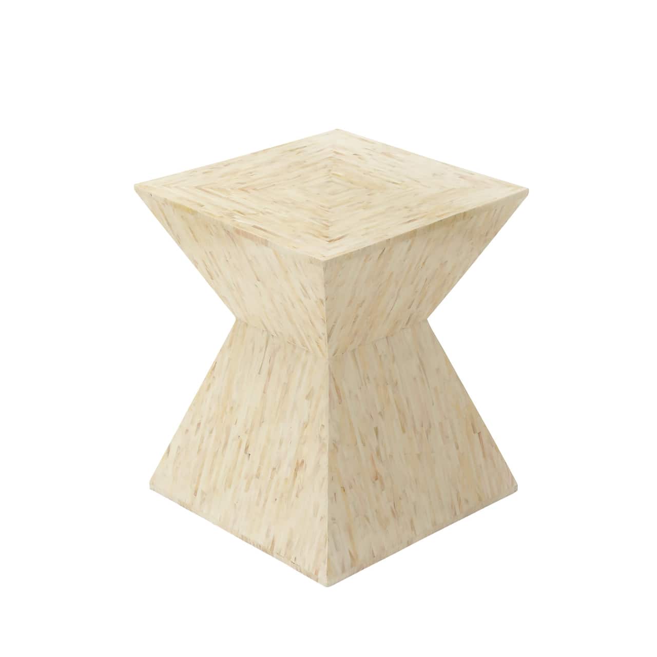 19" Beige Mussel Shells & Wood Contemporary Accent Table